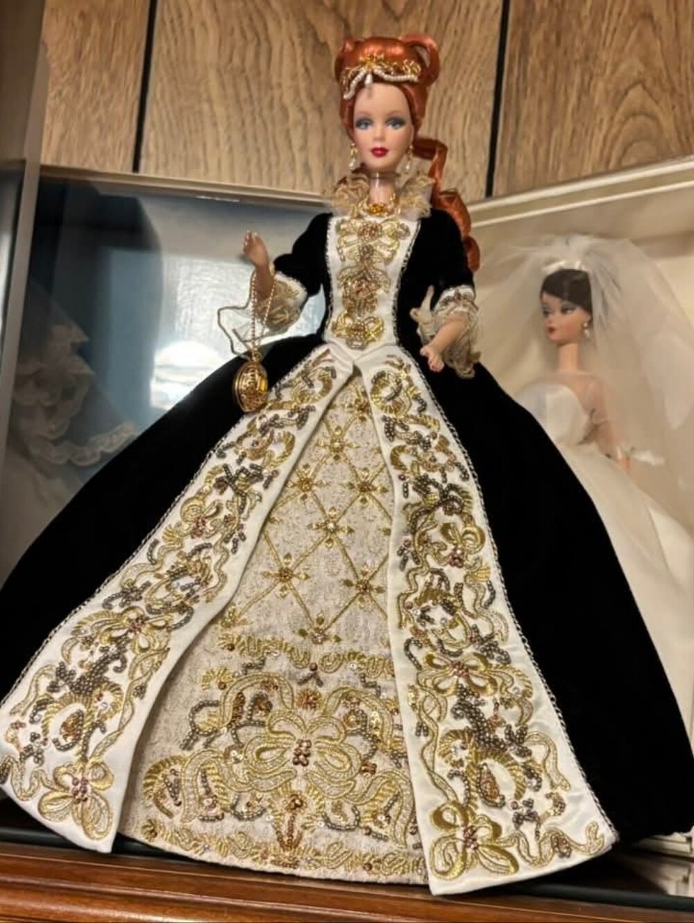 Barbie Black and White Gilded Embroidered Maxi Dress